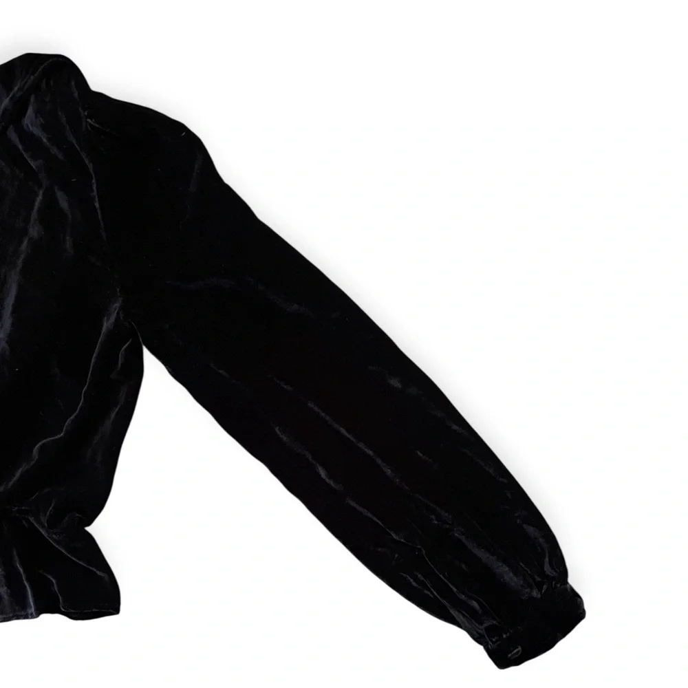 Reformation Silk Blend Black Velvet Wrap Top, size XS - Picture 5 of 9